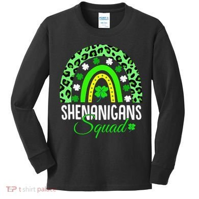 Shenanigans Squad Rainbow Leopard St Patricks Day  Kids Long Sleeve Shirt