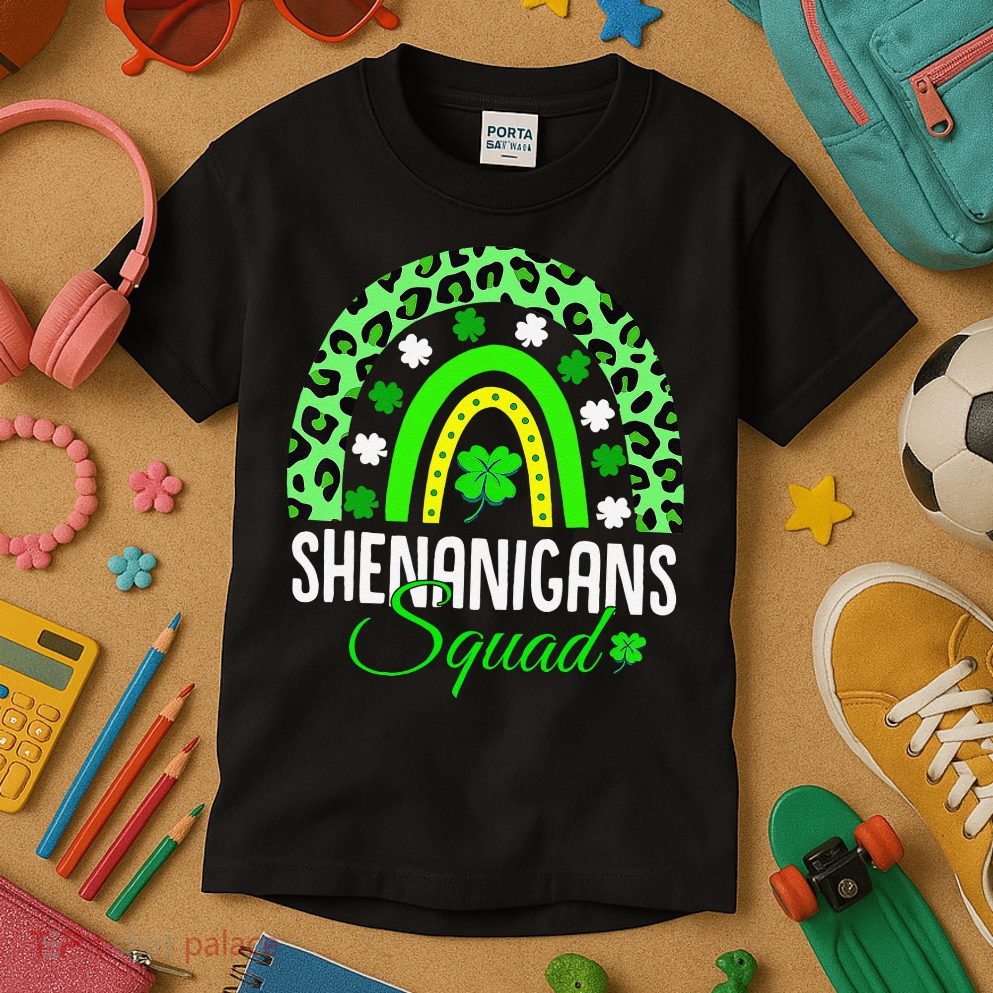 Shenanigans Squad Rainbow Leopard St Patricks Day  Kids T-Shirt