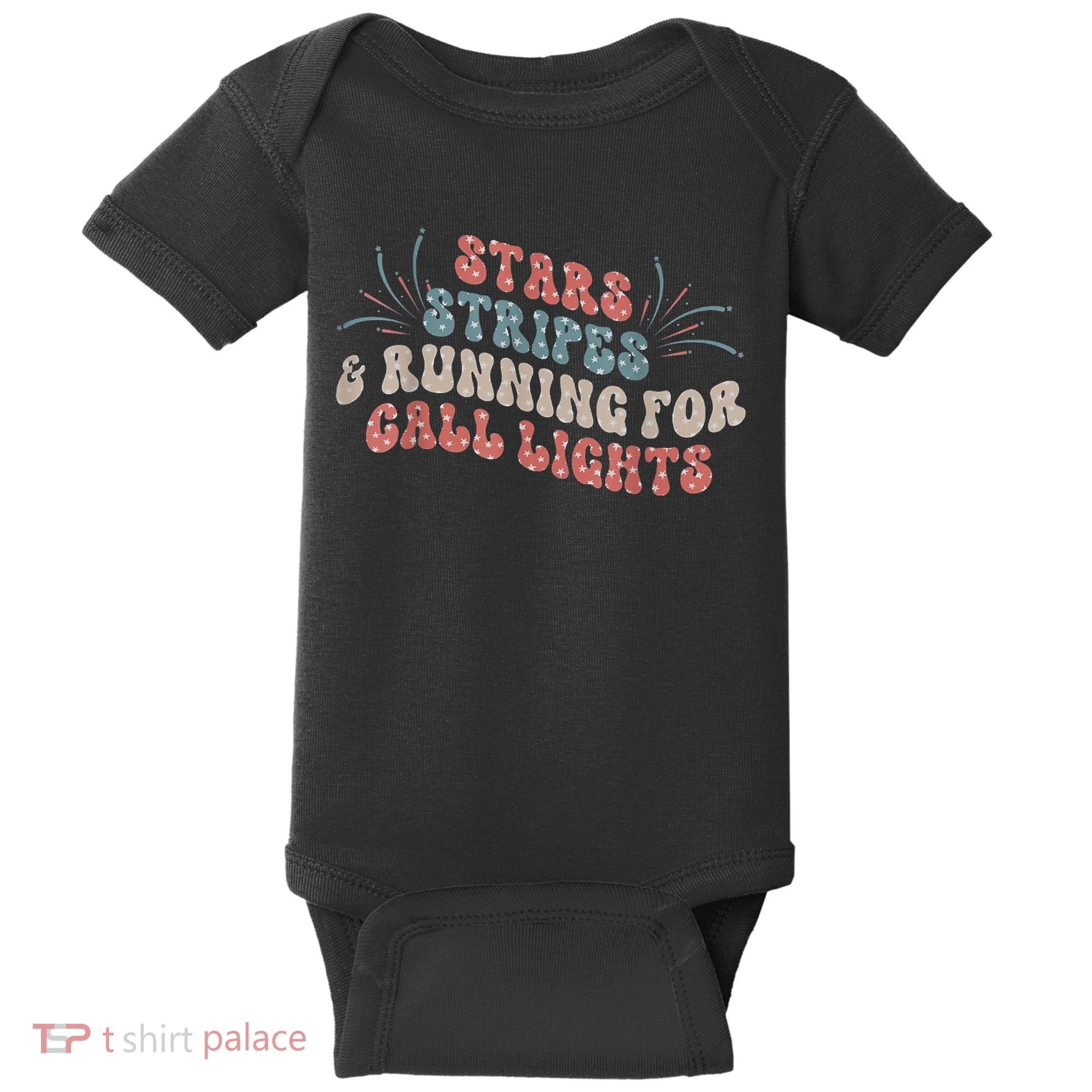 Stars Stripes Running For Call Lights CNA Nurse 4th Of July Baby Bodysuit