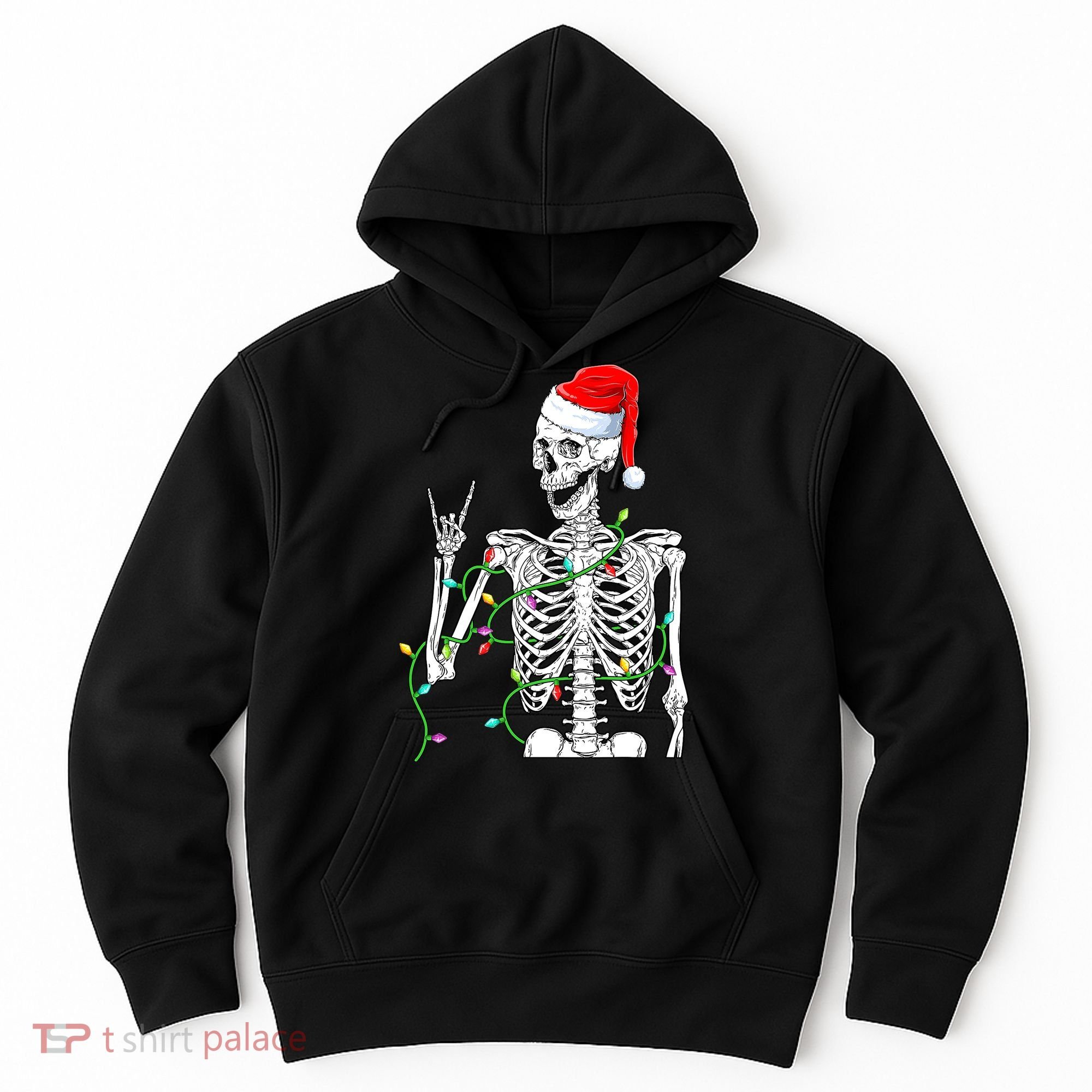 Santa Skeleton Rock Hand Christmas X-Mas Rocker Musician Hoodie