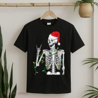 Santa Skeleton Rock Hand Christmas X-Mas Rocker Musician T-Shirt thumb 2