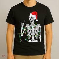 Santa Skeleton Rock Hand Christmas X-Mas Rocker Musician T-Shirt thumb 3