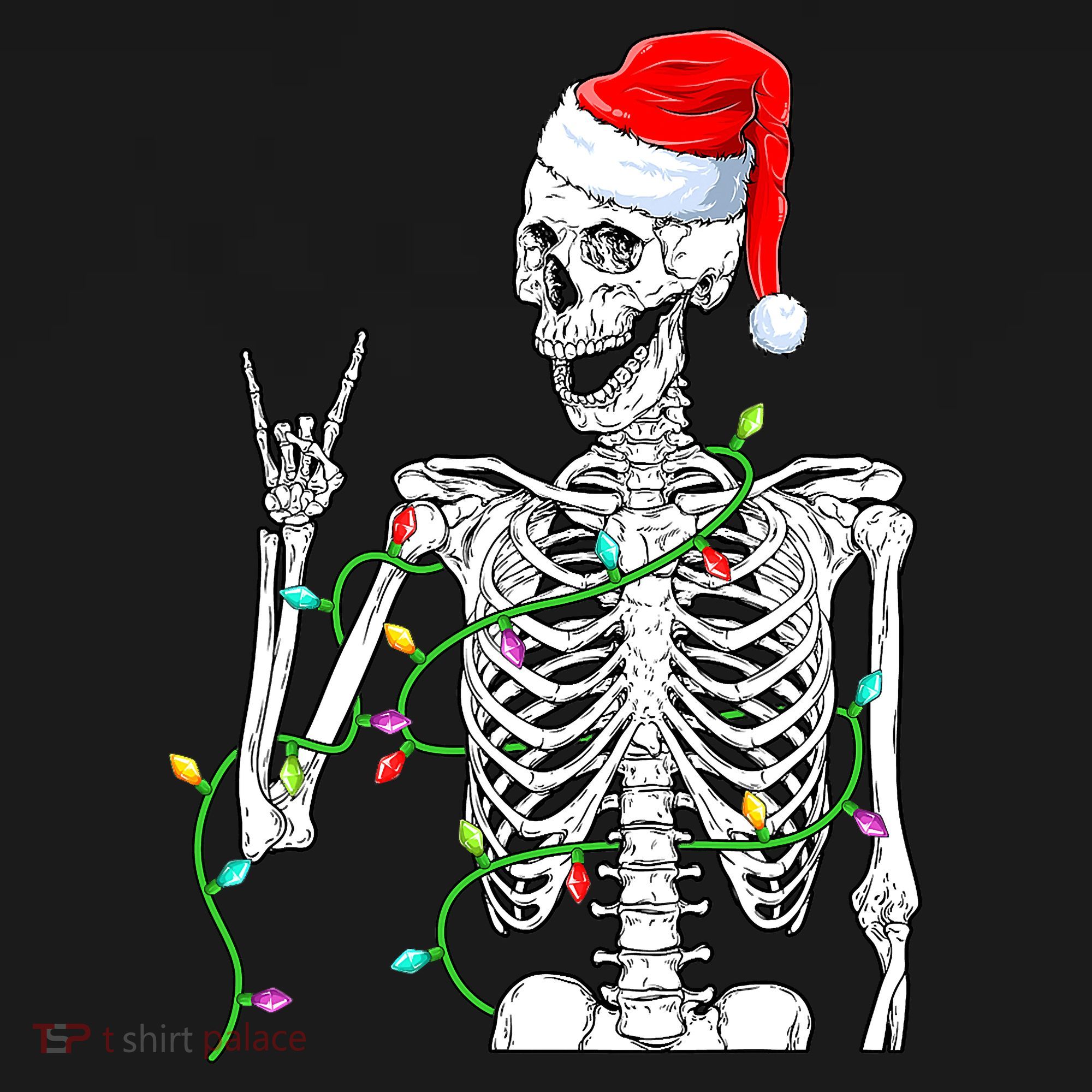 Santa Skeleton Rock Hand Christmas X-Mas Rocker Musician Pajama Set