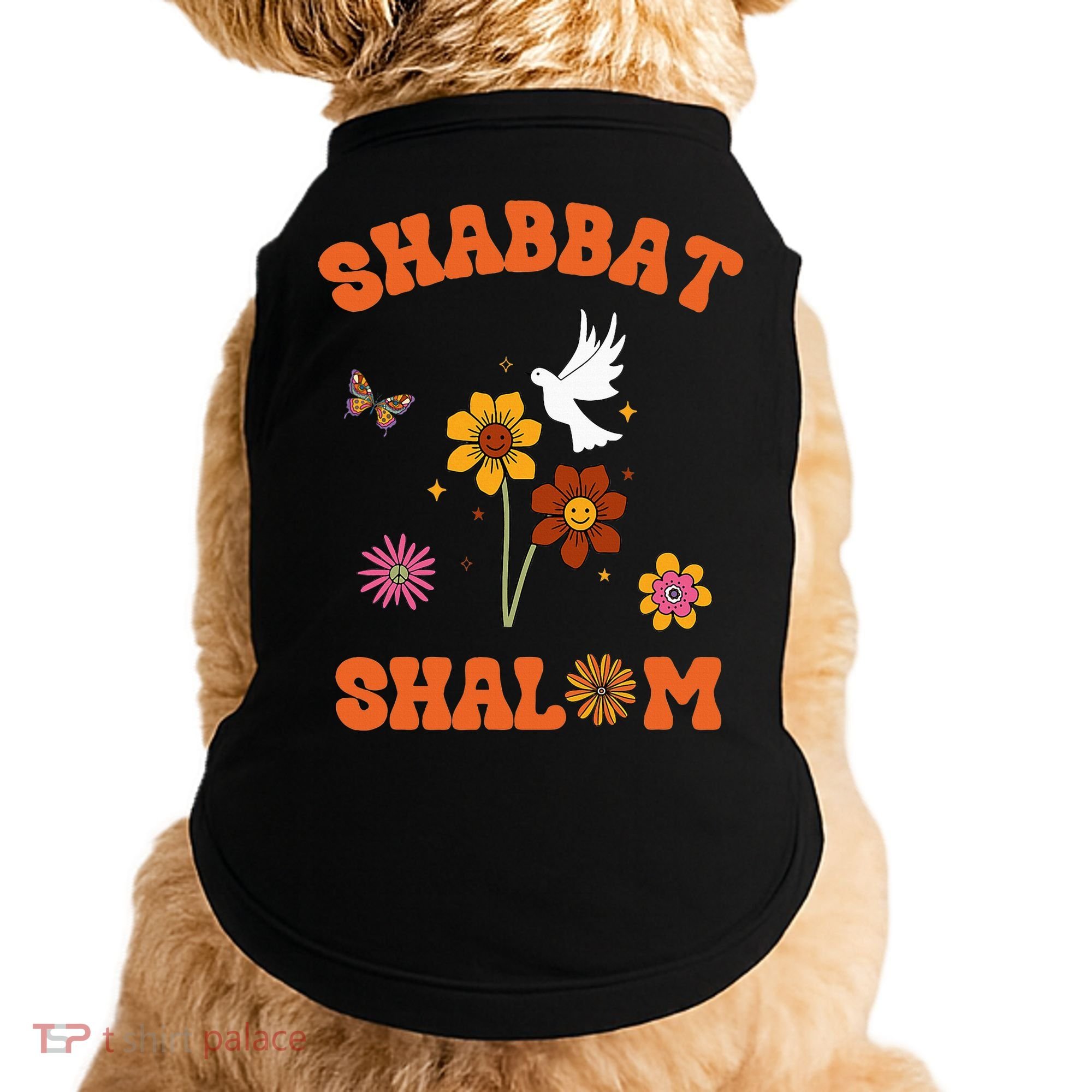 Shabbat Shalom Retro 60s 70s Groovy Hippie Flowers Peace Doggie Tank