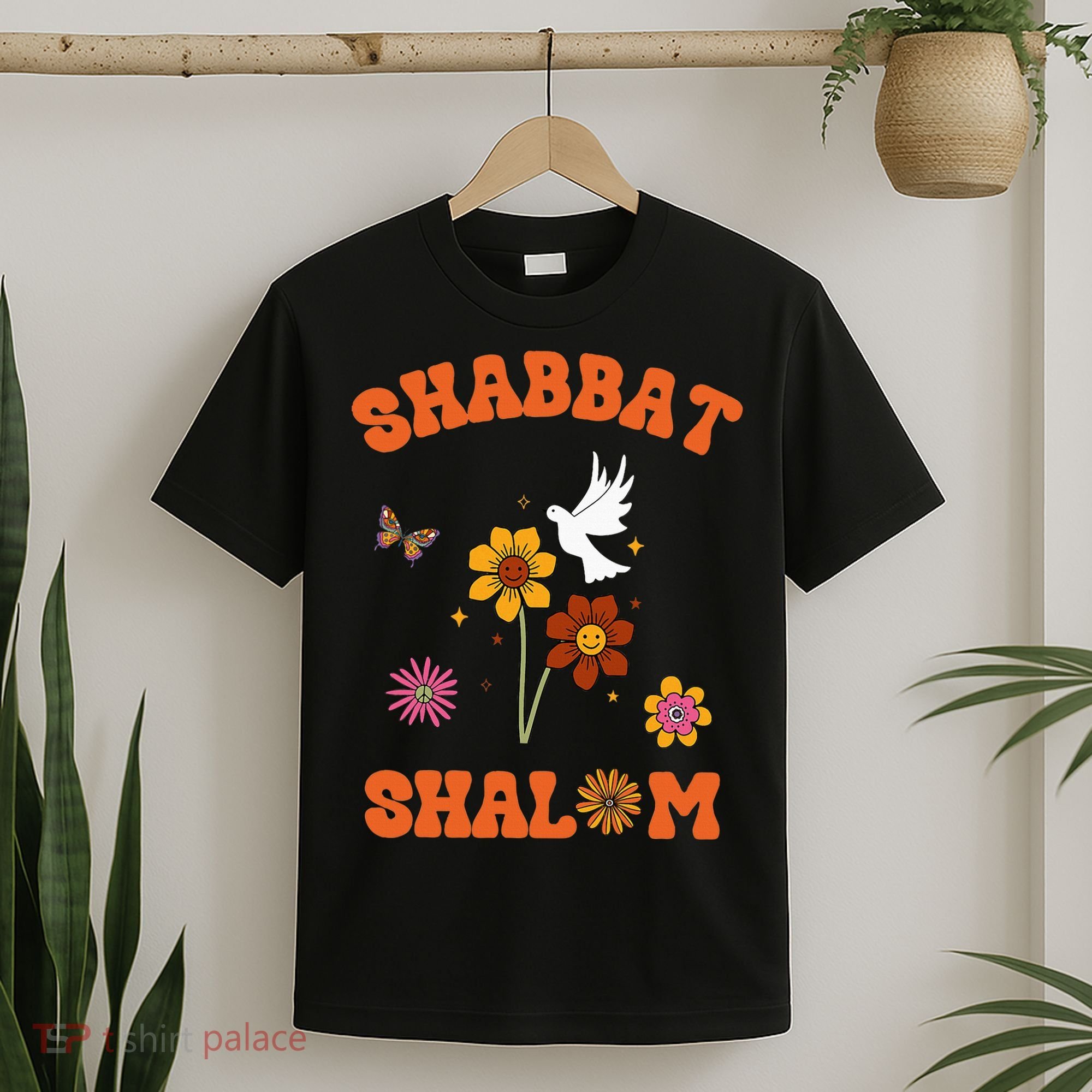 Shabbat Shalom Retro 60s 70s Groovy Hippie Flowers Peace T-Shirt