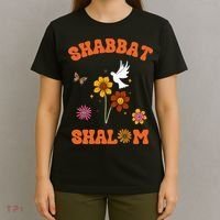 Shabbat Shalom Retro 60s 70s Groovy Hippie Flowers Peace T-Shirt thumb 4