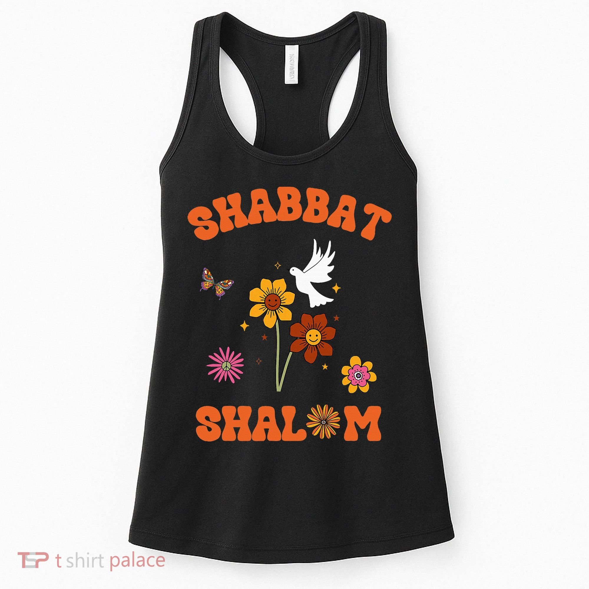 Shabbat Shalom Retro 60s 70s Groovy Hippie Flowers Peace Women's Tank Top
