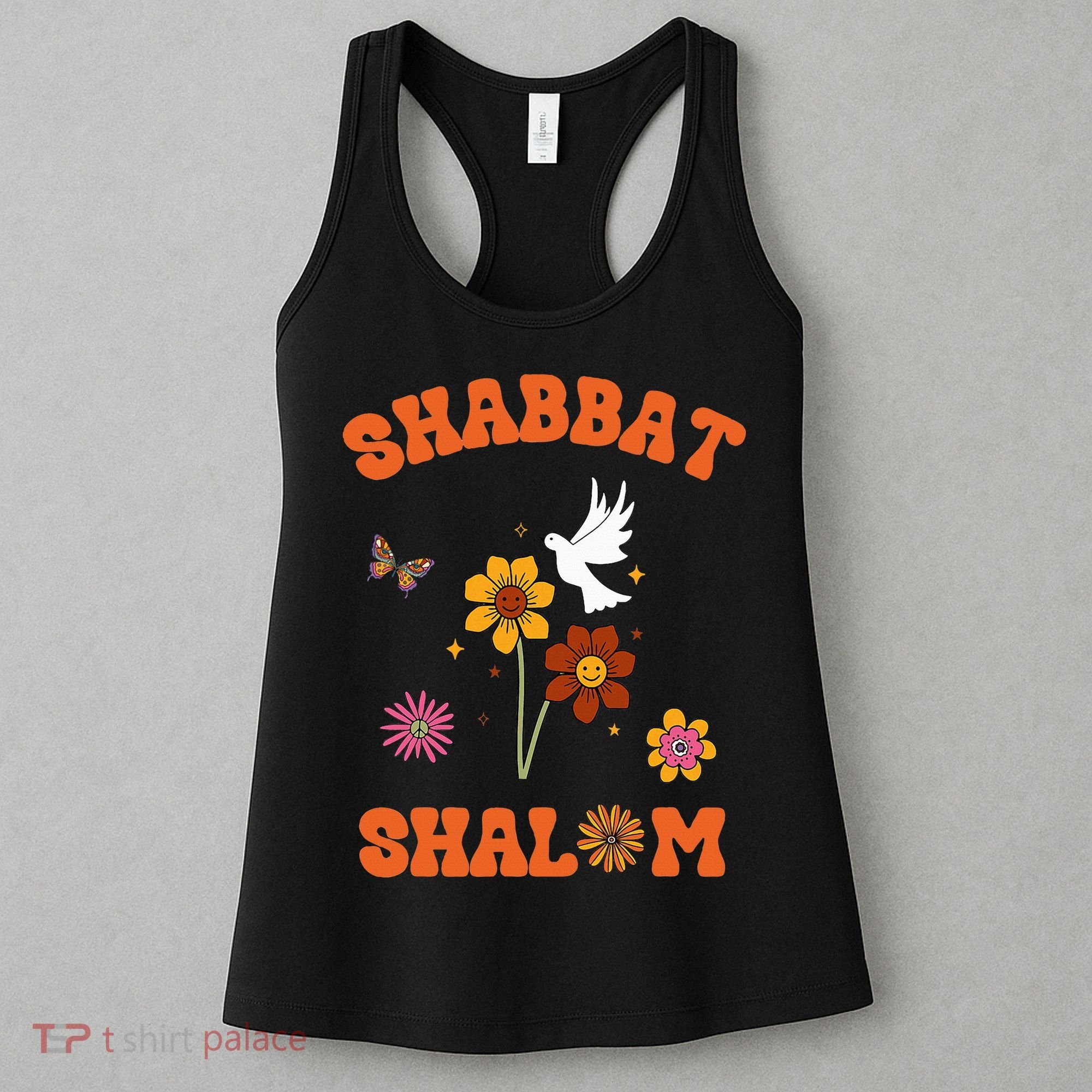 Shabbat Shalom Retro 60s 70s Groovy Hippie Flowers Peace Women's Tank Top