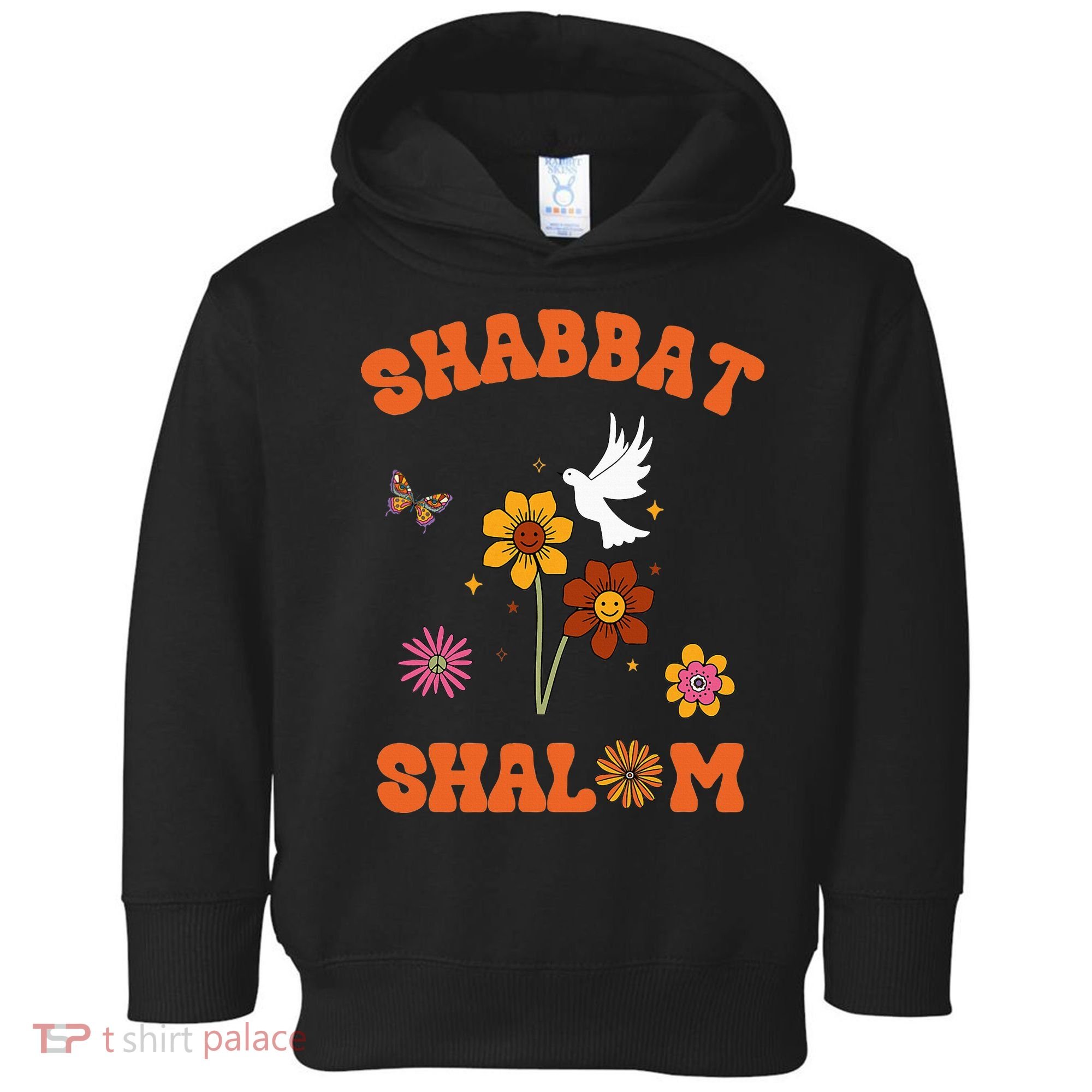Shabbat Shalom Retro 60s 70s Groovy Hippie Flowers Peace Toddler Hoodie