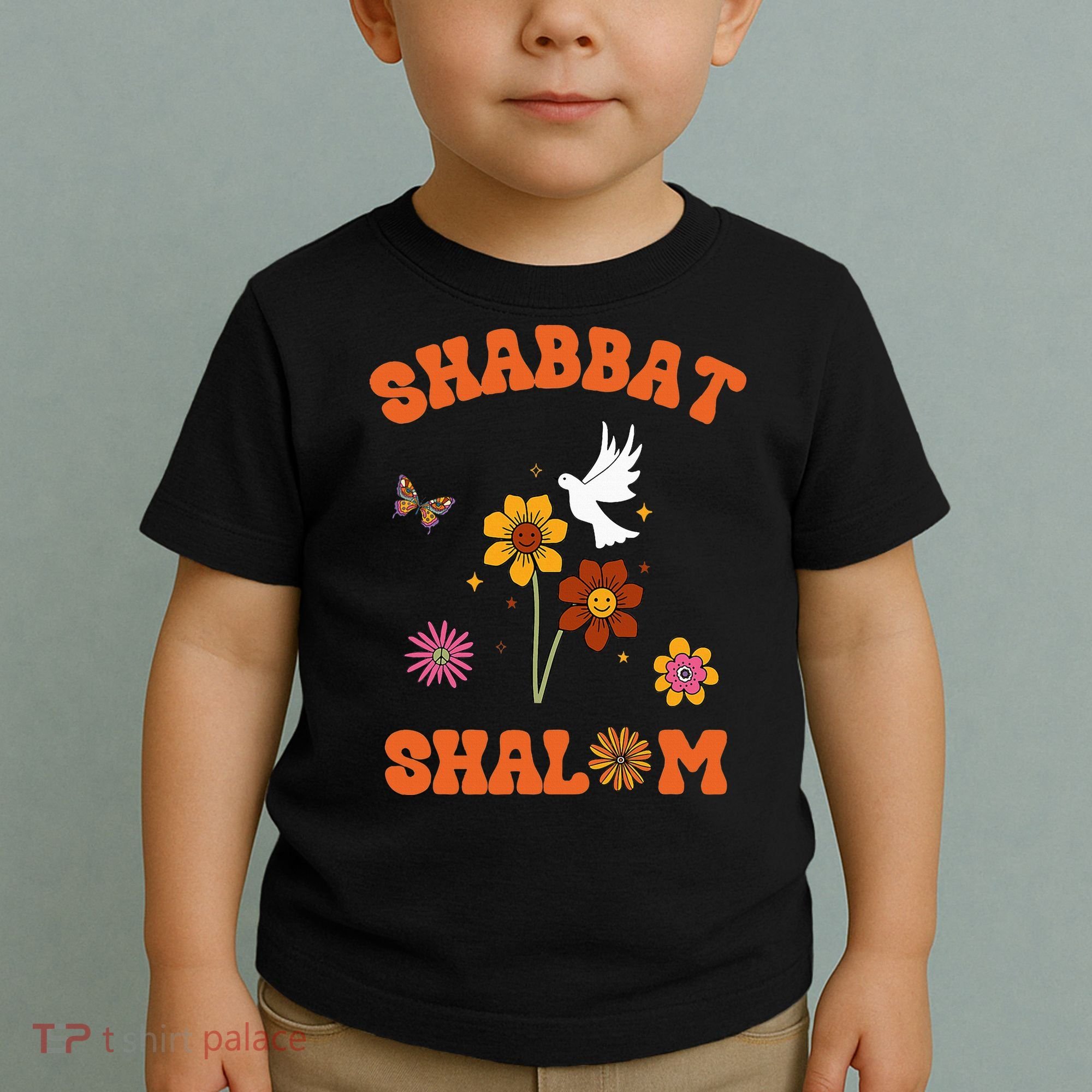 Shabbat Shalom Retro 60s 70s Groovy Hippie Flowers Peace Toddler T-Shirt