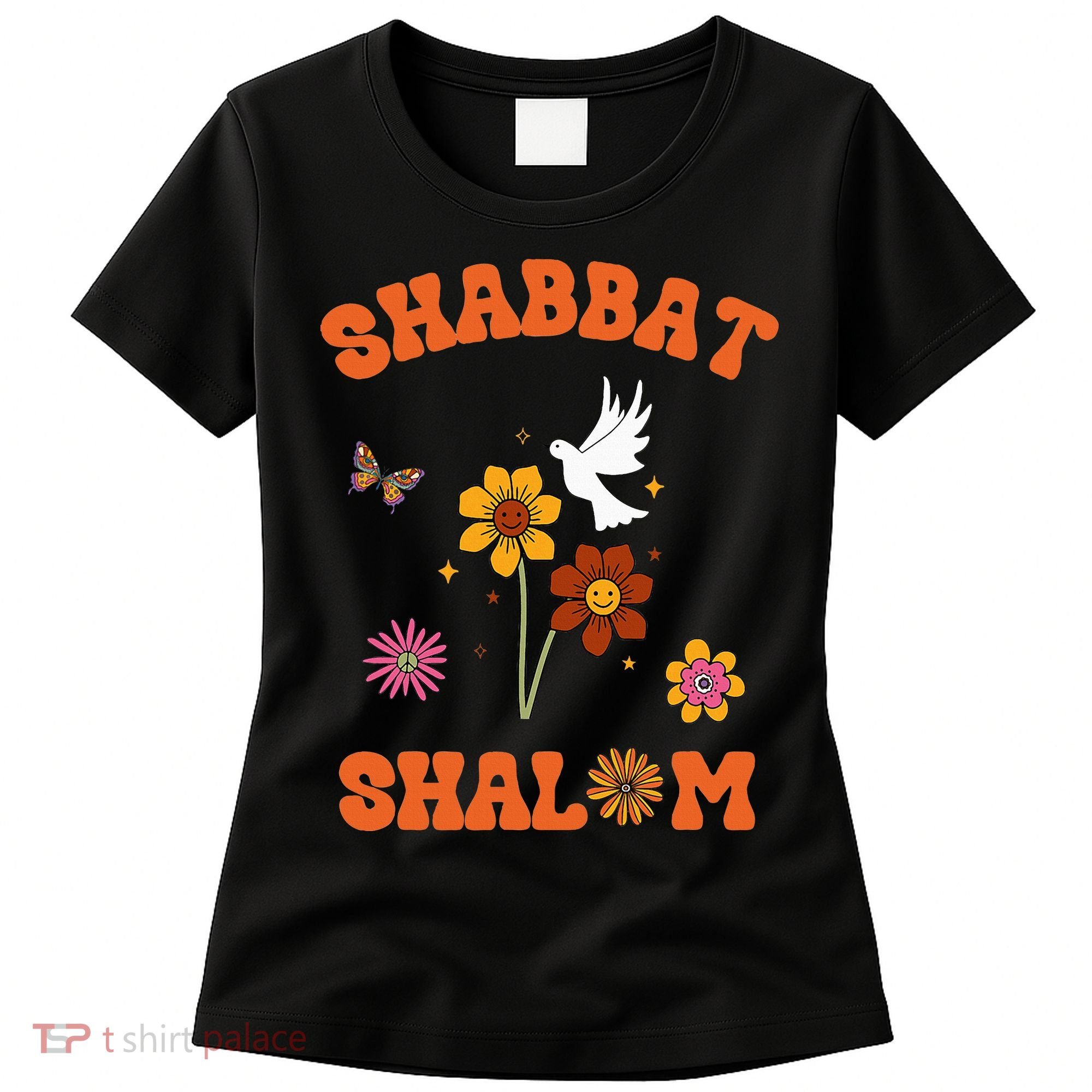 Shabbat Shalom Retro 60s 70s Groovy Hippie Flowers Peace Women's T-Shirt
