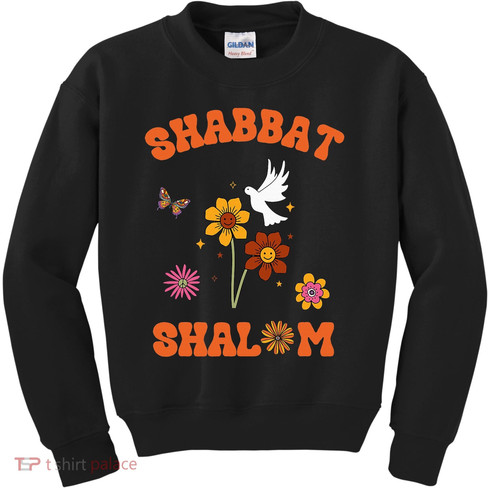 Shabbat Shalom Retro 60s 70s Groovy Hippie Flowers Peace Kids Sweatshirt