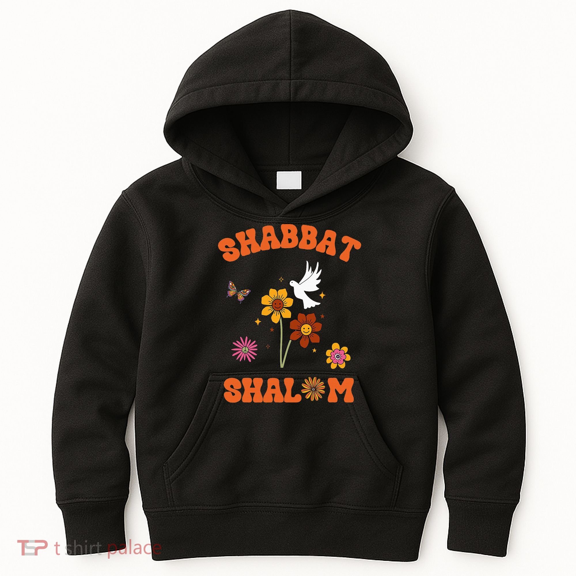 Shabbat Shalom Retro 60s 70s Groovy Hippie Flowers Peace Kids Hoodie