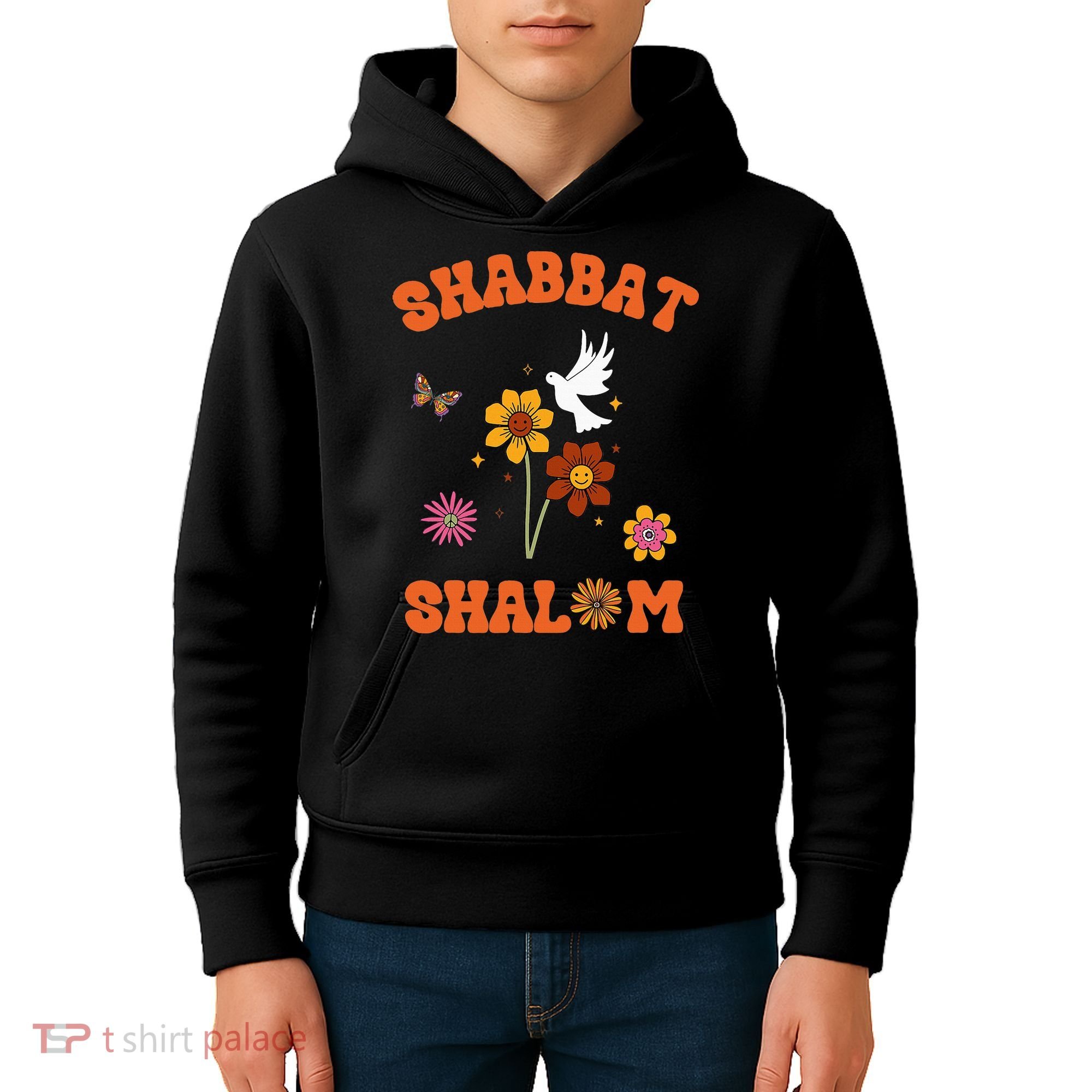 Shabbat Shalom Retro 60s 70s Groovy Hippie Flowers Peace Kids Hoodie