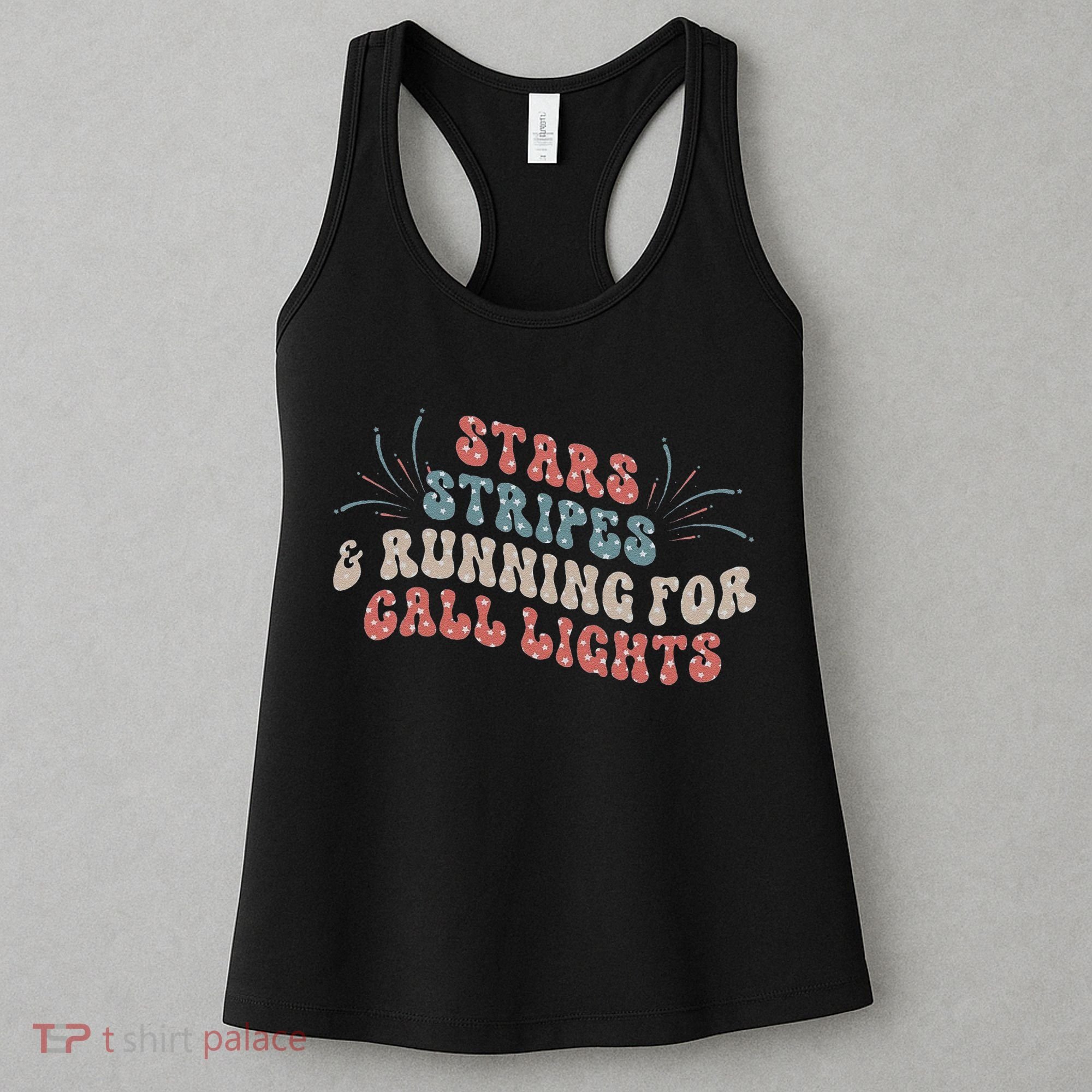 Stars Stripes Running For Call Lights CNA Nurse 4th of July Women's Tank Top