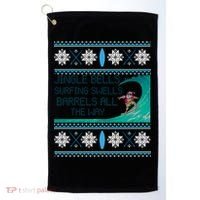 Surf Surfing Surfer Ugly Christmas Sweater Style Funny Gift Golf Towel thumb 0