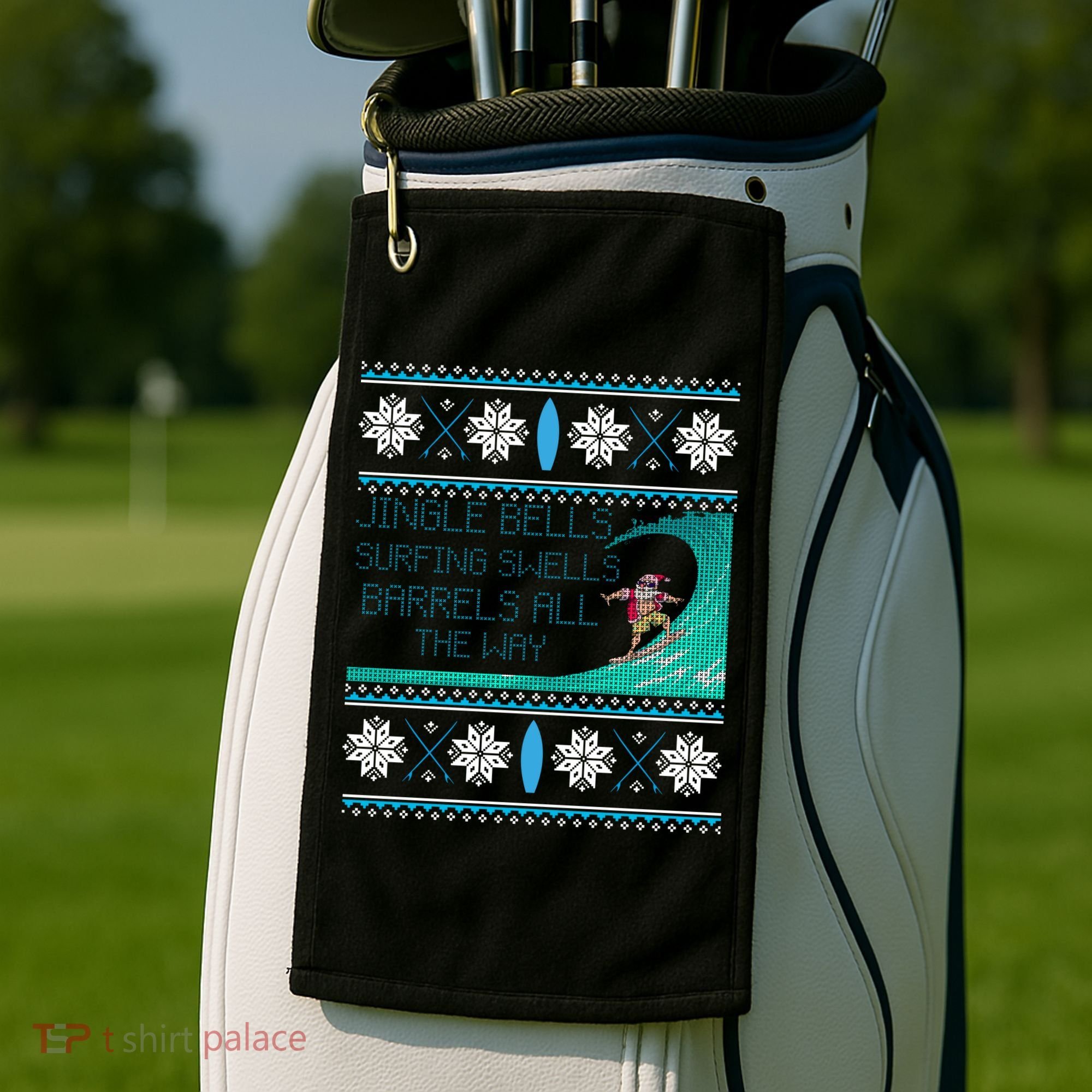 Surf Surfing Surfer Ugly Christmas Sweater Style Funny Gift Golf Towel
