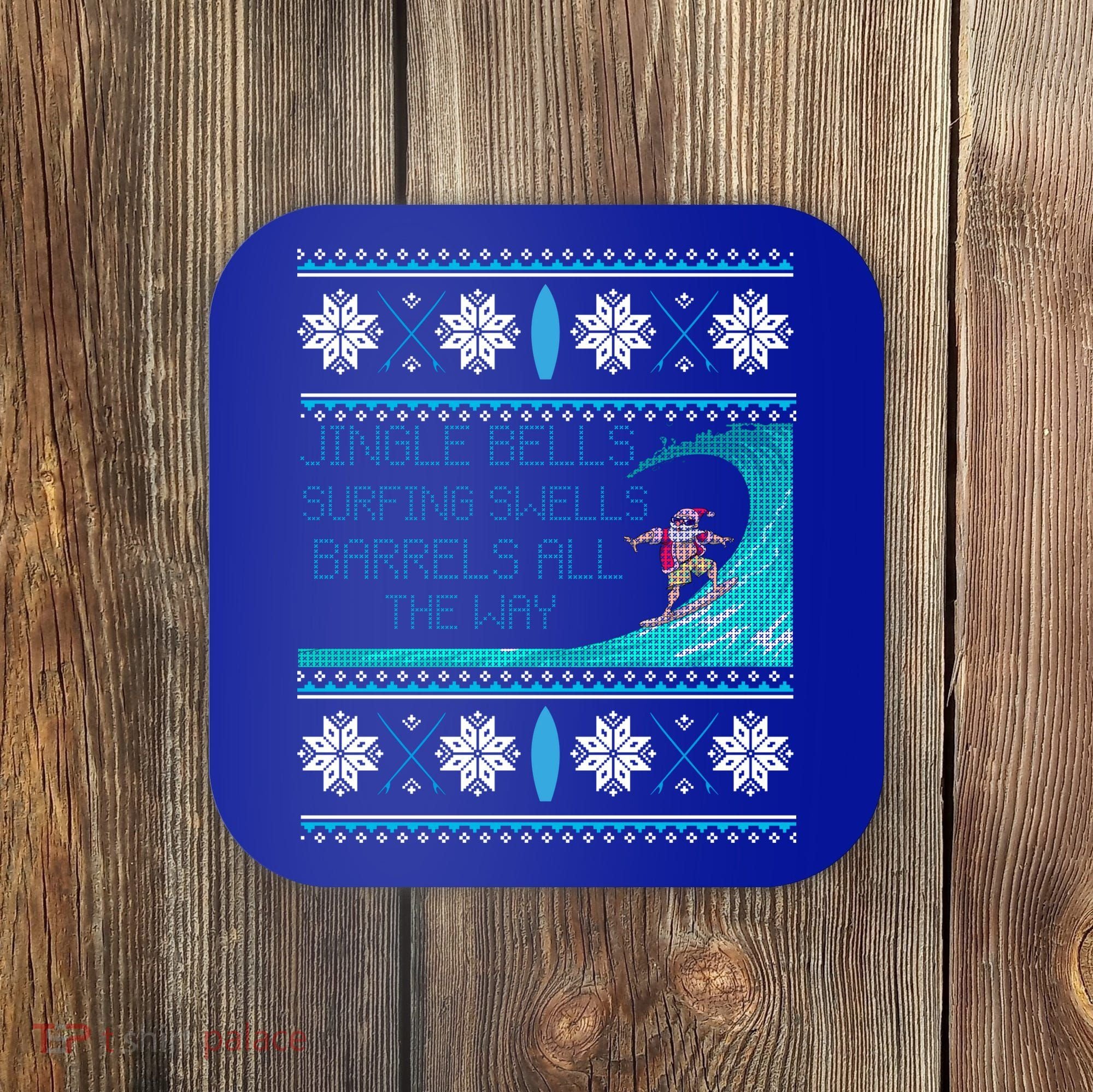 Surf Surfing Surfer Ugly Christmas Sweater Style Funny Gift Coaster