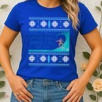 Surf Surfing Surfer Ugly Christmas Sweater Style Funny Gift Women's T-Shirt thumb 2