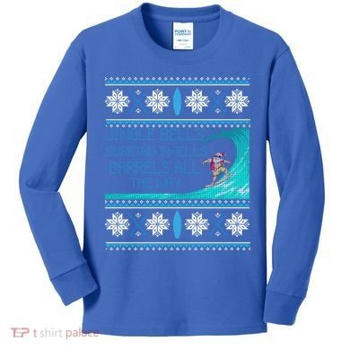 Surf Surfing Surfer Ugly Christmas Sweater Style Funny Gift Kids Long Sleeve Shirt
