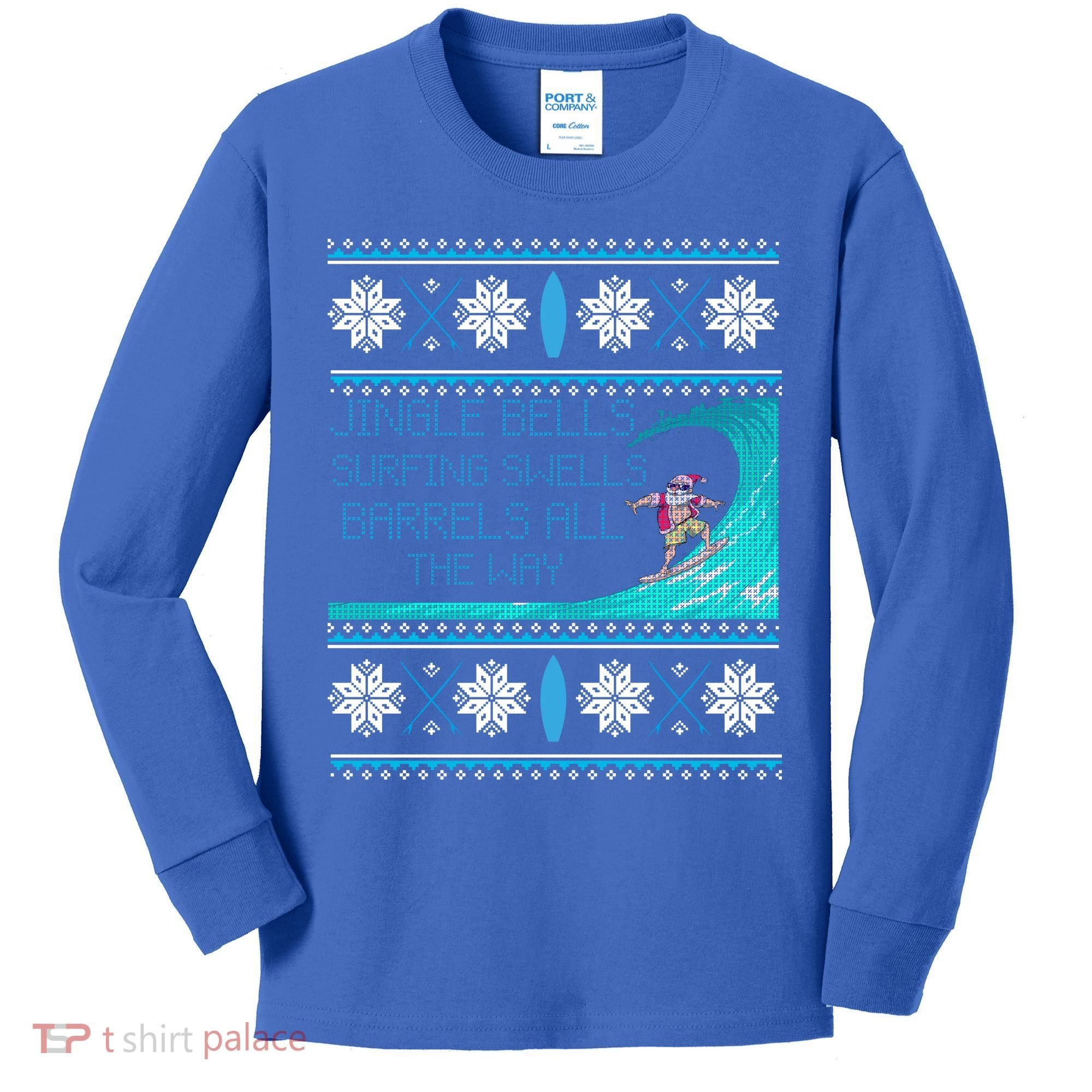 Surf Surfing Surfer Ugly Christmas Sweater Style Funny Gift Kids Long Sleeve Shirt
