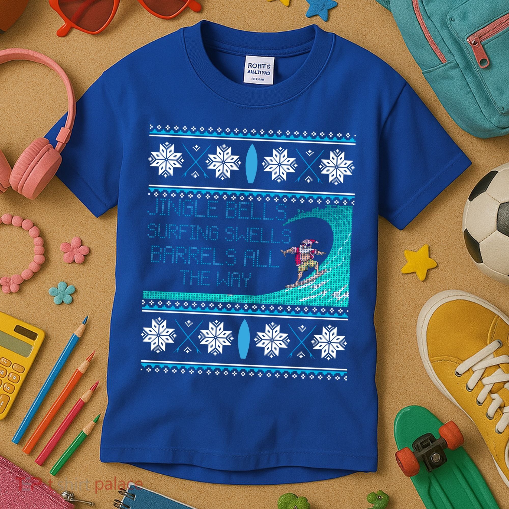 Surf Surfing Surfer Ugly Christmas Sweater Style Funny Gift Kids T-Shirt