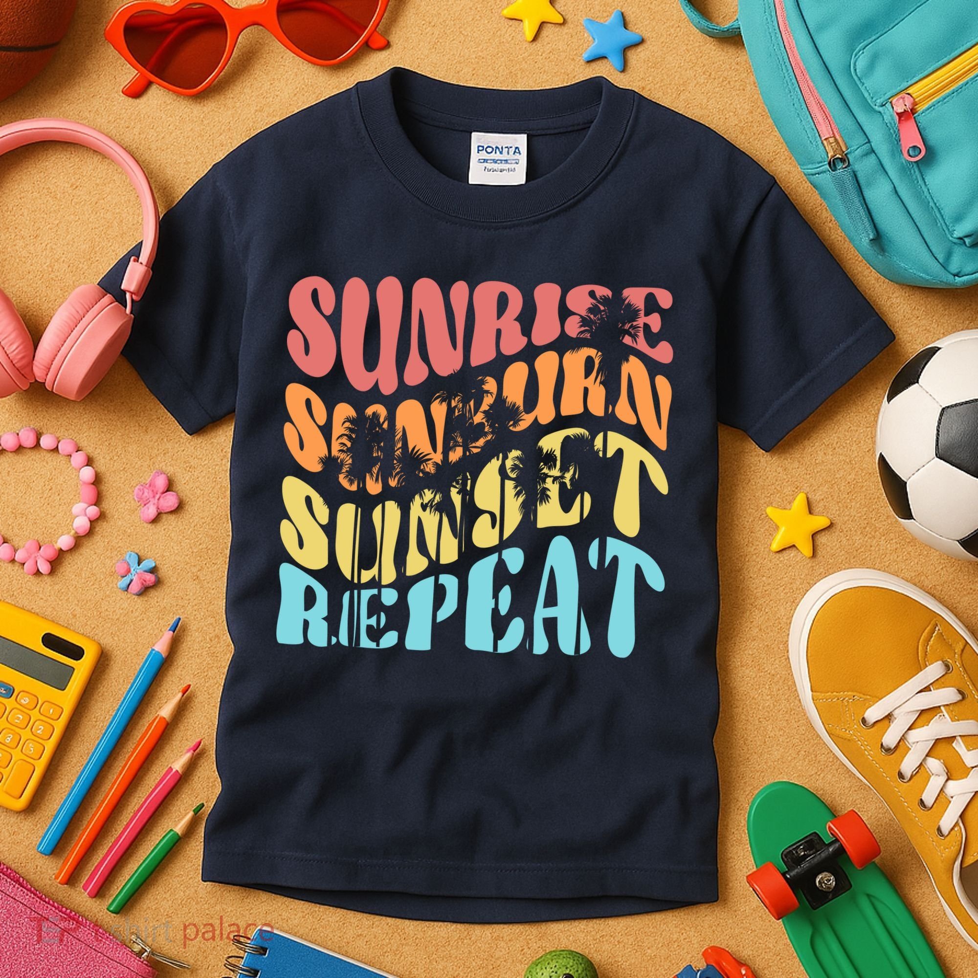 Sunride Sunburn Sunset Repeat Kids T-Shirt