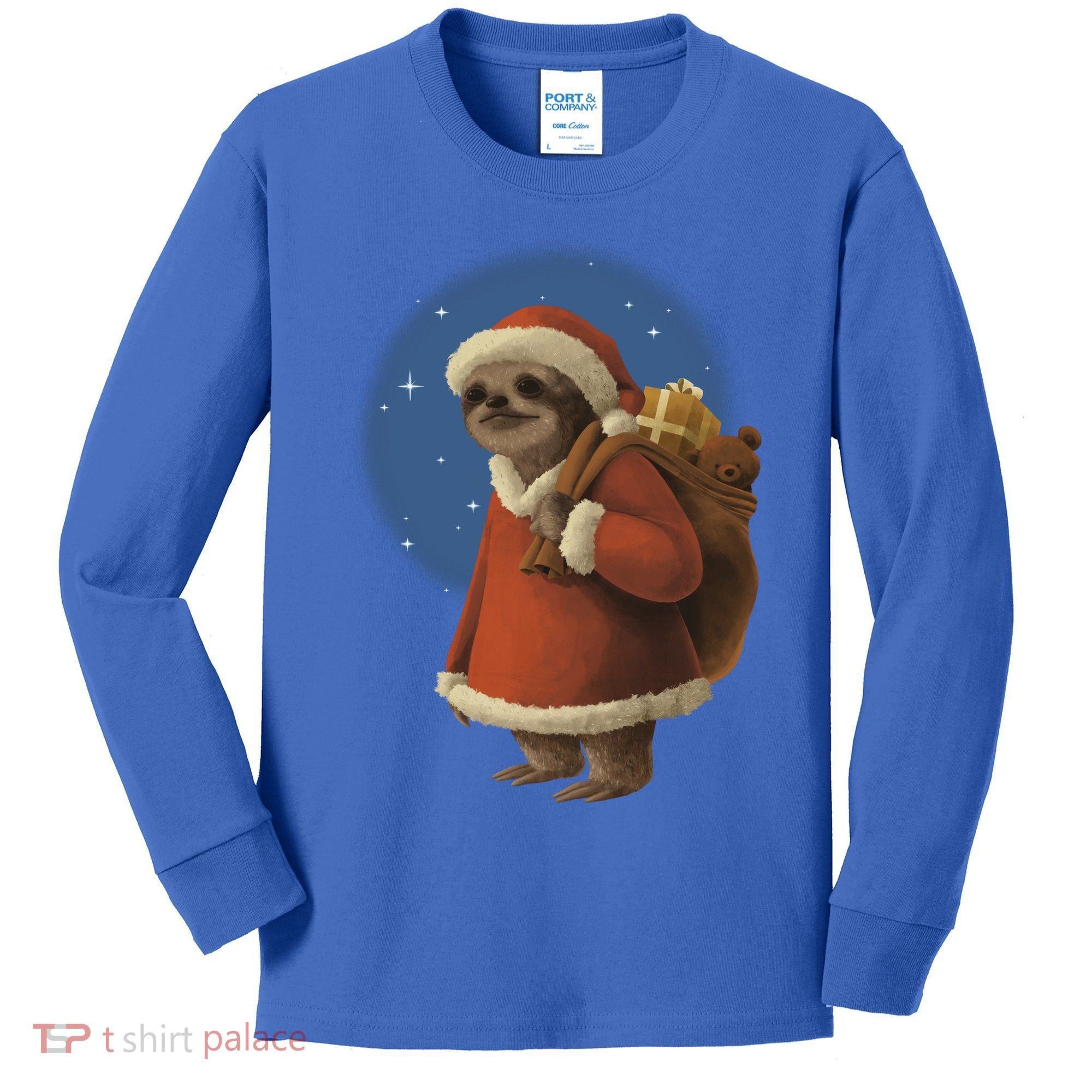 Santa Sloth Kids Long Sleeve Shirt