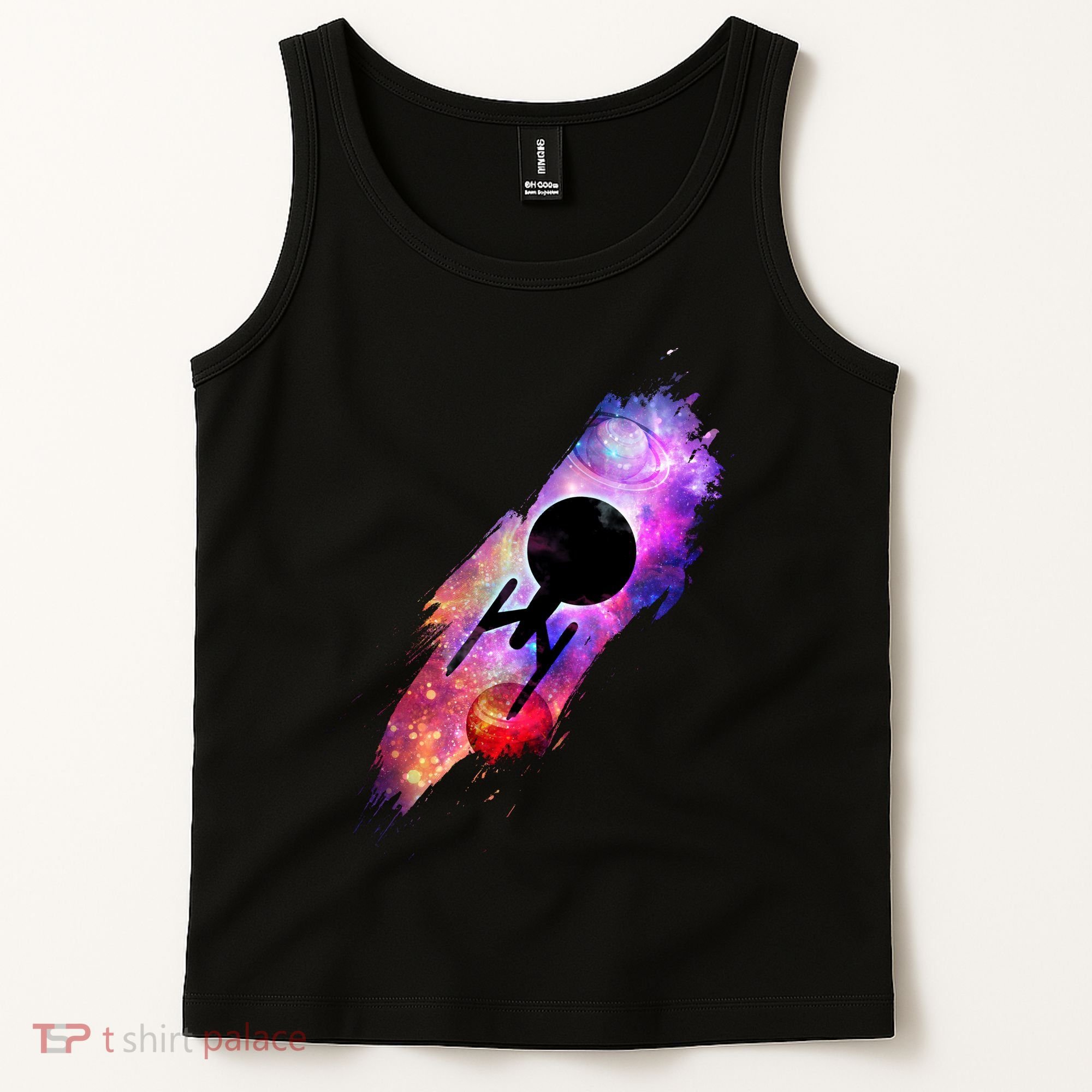 Scifi Space Ship Trekking Through Galaxy Tank Top