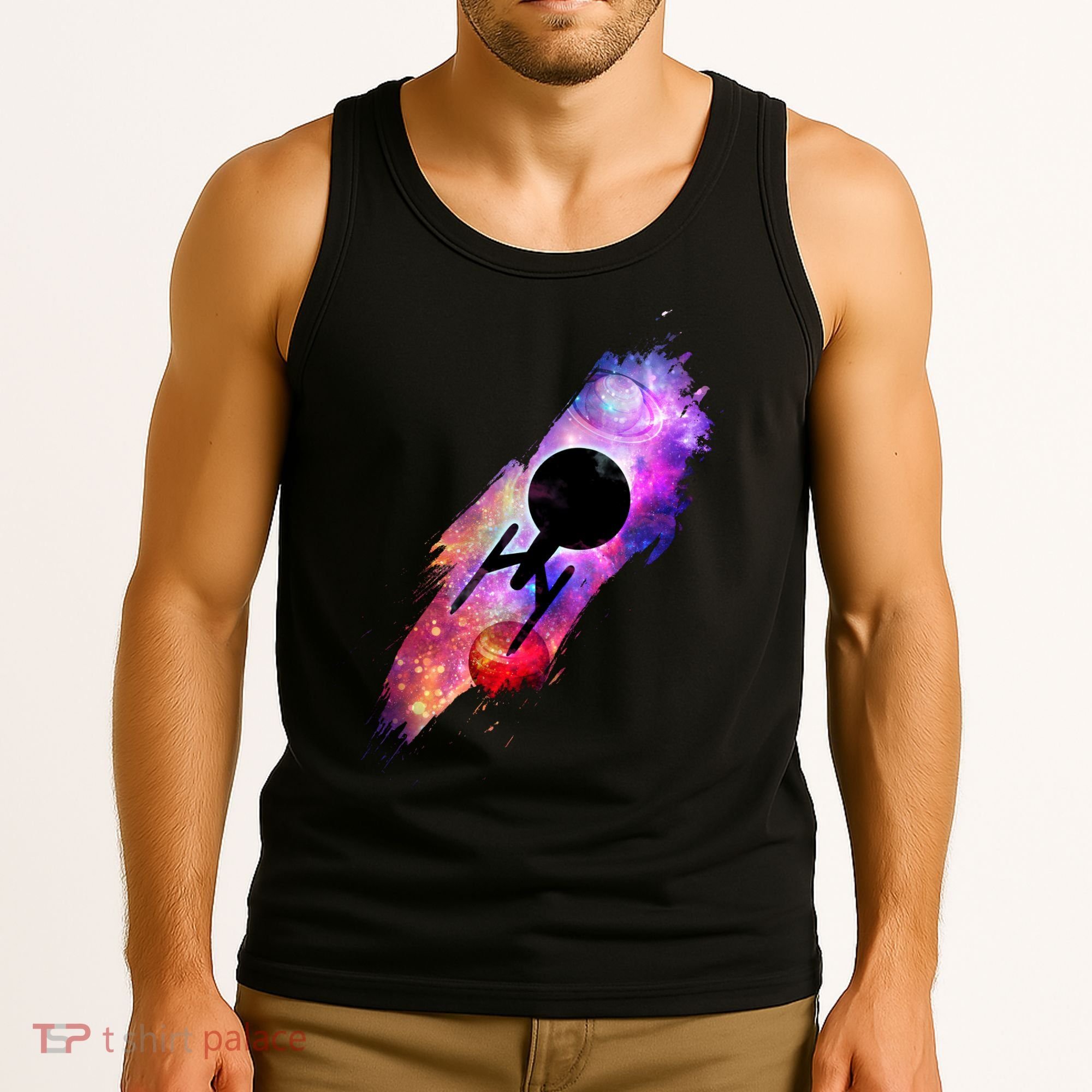 Scifi Space Ship Trekking Through Galaxy Tank Top