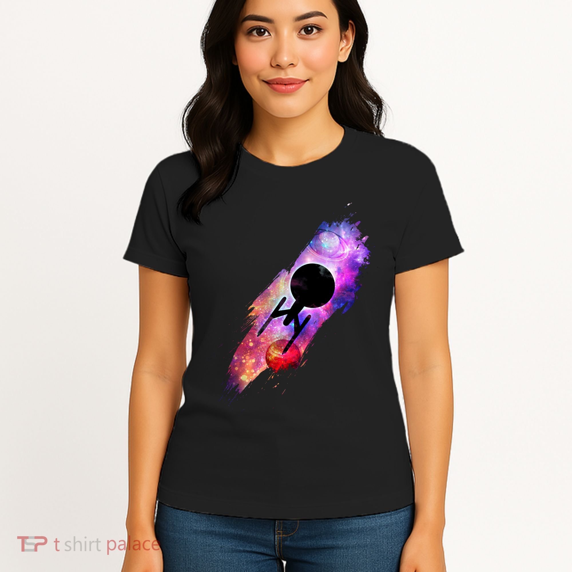 Scifi Space Ship Trekking Through Galaxy Women's T-Shirt