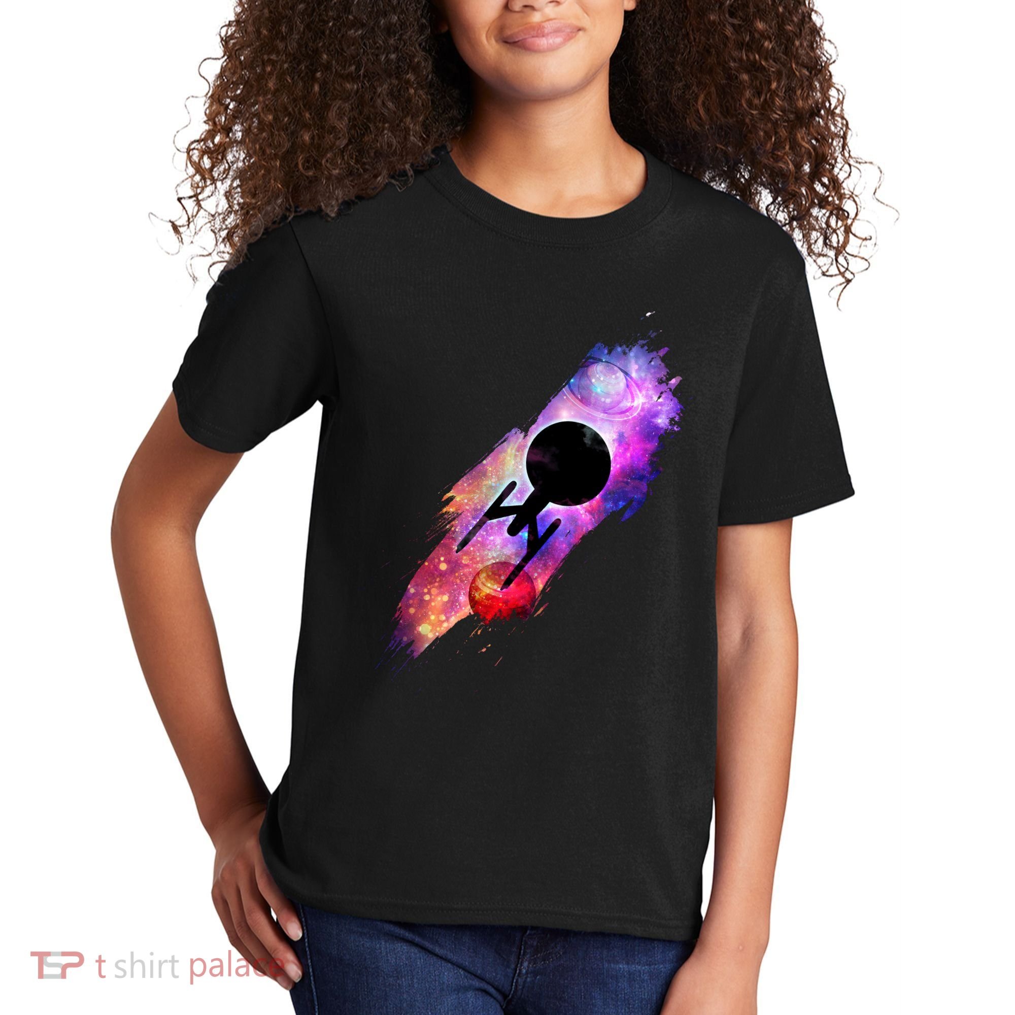 Scifi Space Ship Trekking Through Galaxy Kids T-Shirt