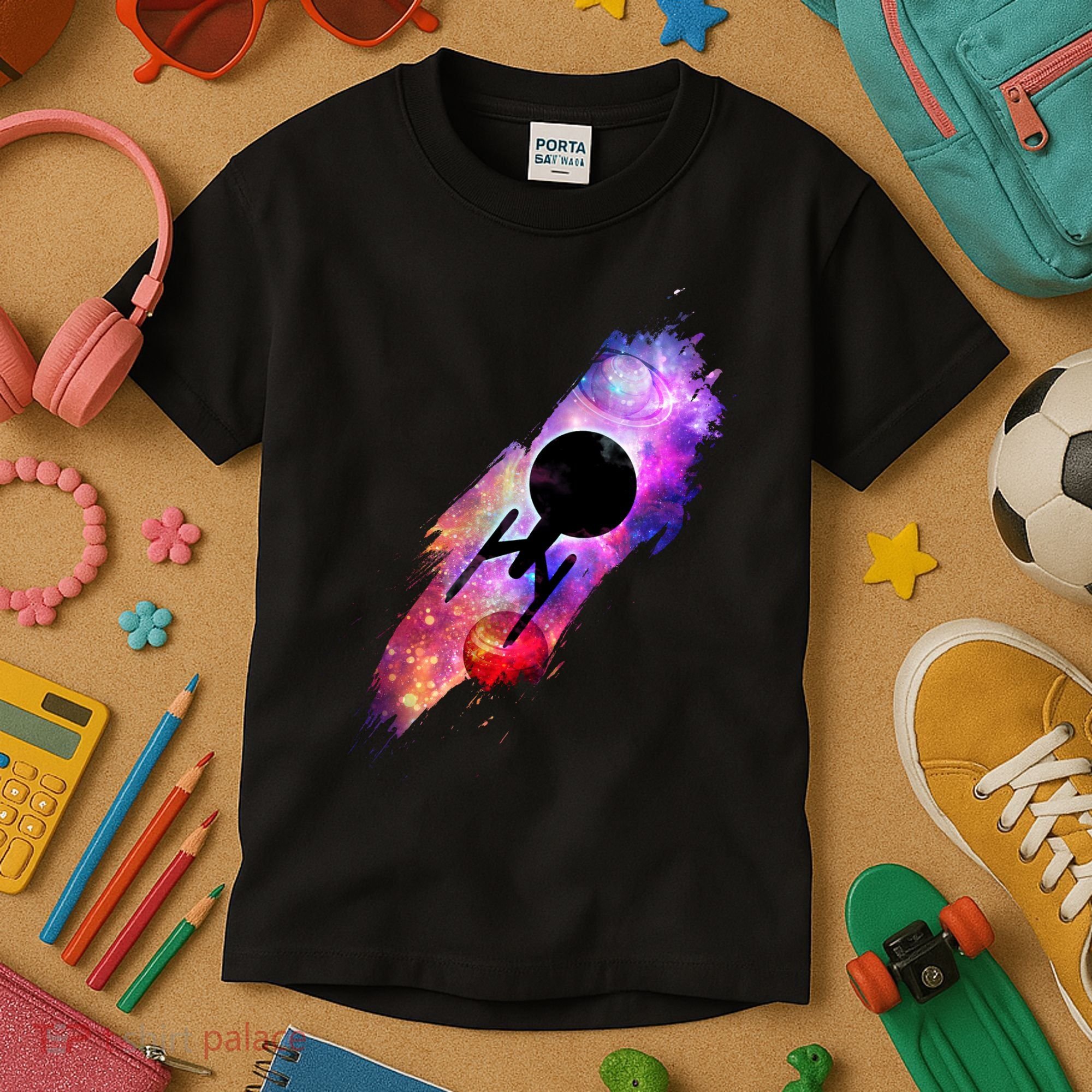 Scifi Space Ship Trekking Through Galaxy Kids T-Shirt
