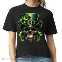 Sugar Skull St Patrick Day Of The Dead Lucky Shamrock Comfort Colors Boxy T-Shirt thumb 0