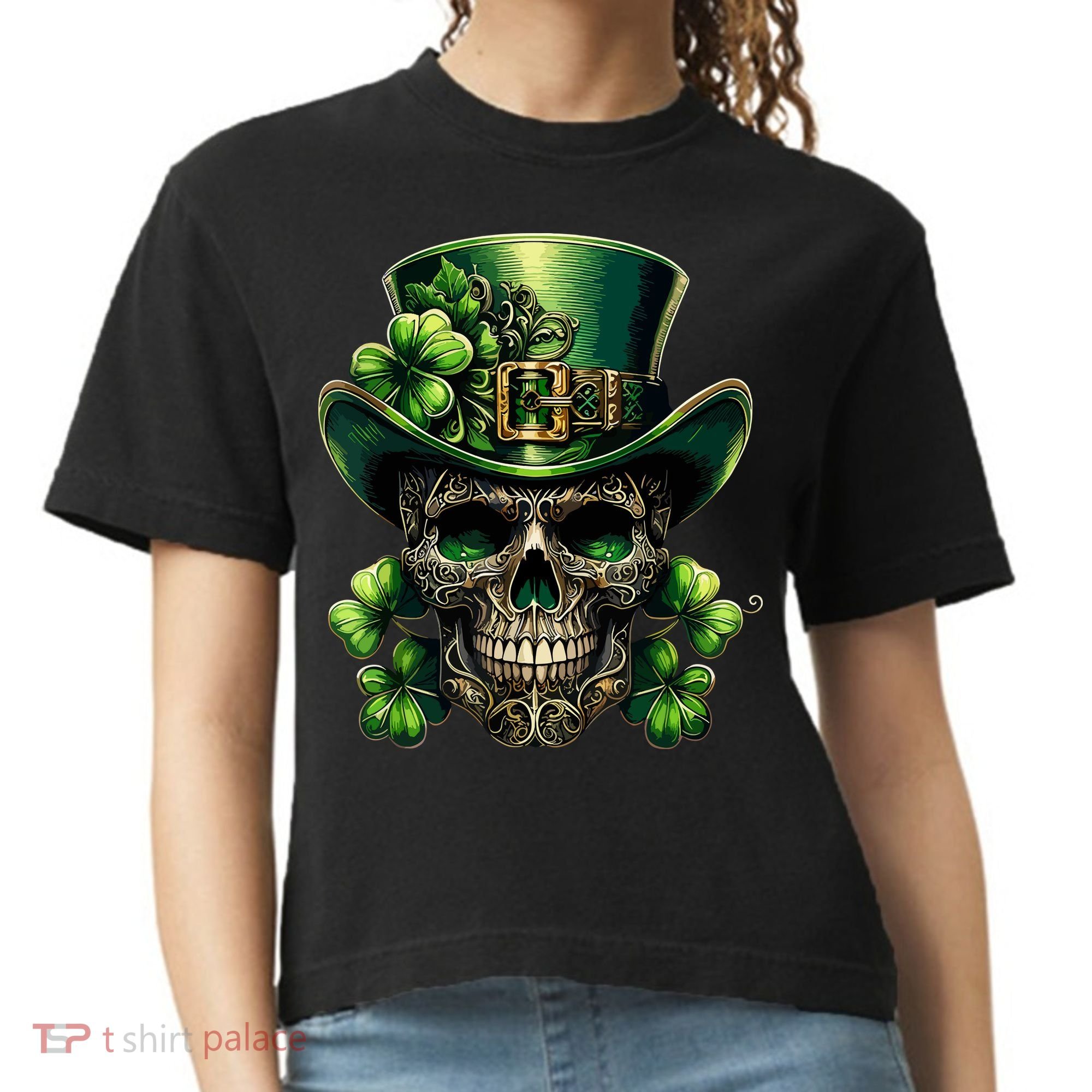 Sugar Skull St Patrick Day Of The Dead Lucky Shamrock Comfort Colors Boxy T-Shirt