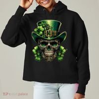 Sugar Skull St Patrick Day Of The Dead Lucky Shamrock Ladies Heavyweight Boxy Pullover Hoodie thumb 0