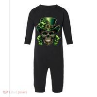 Sugar Skull St Patrick Day Of The Dead Lucky Shamrock Infant Fleece One Piece thumb 0