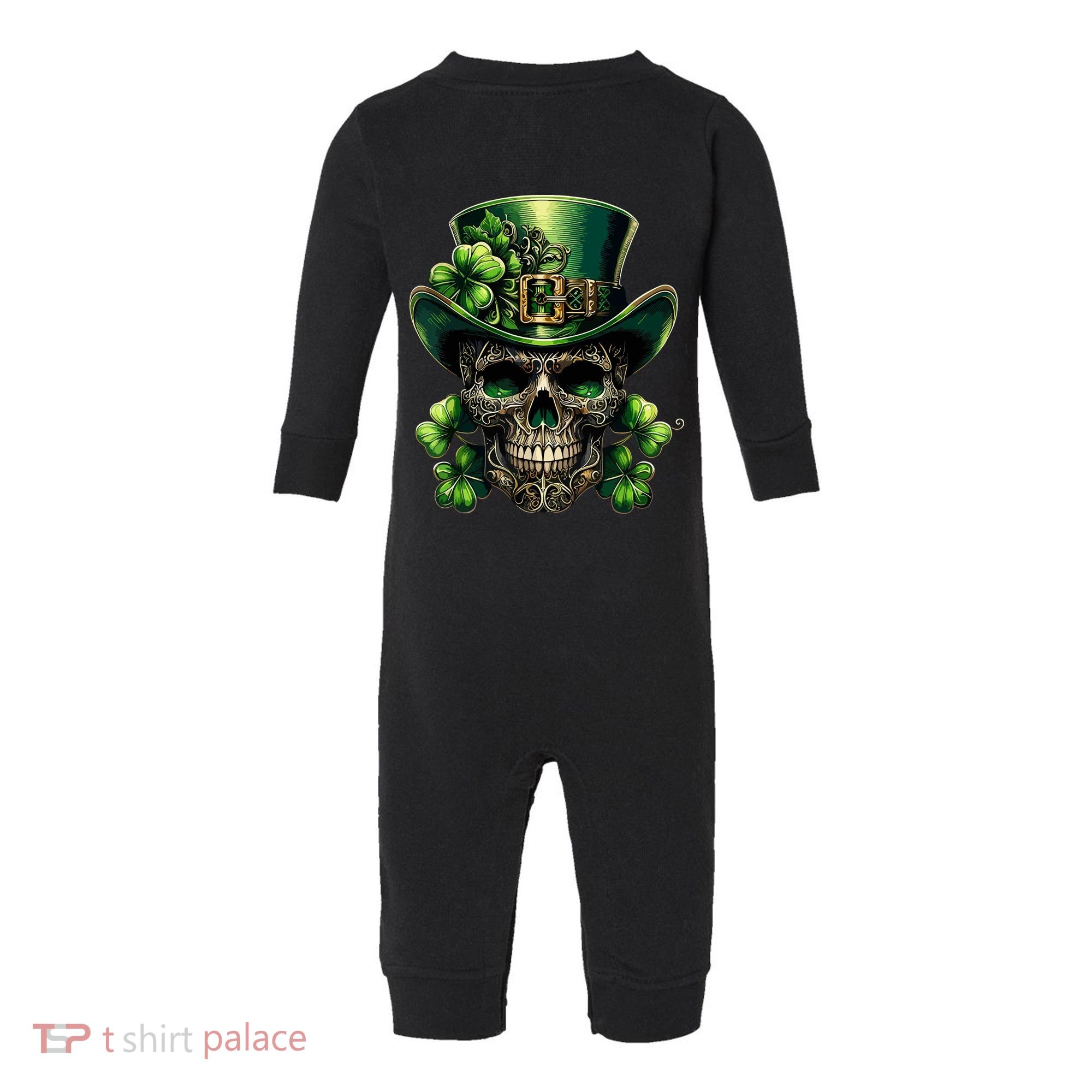 Sugar Skull St Patrick Day Of The Dead Lucky Shamrock Infant Fleece One Piece
