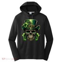 Sugar Skull St Patrick Day Of The Dead Lucky Shamrock Performance Fleece Hoodie thumb 0