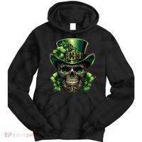 Sugar Skull St Patrick Day Of The Dead Lucky Shamrock Tie Dye Hoodie thumb 0
