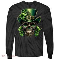 Sugar Skull St Patrick Day Of The Dead Lucky Shamrock Tie-Dye Long Sleeve Shirt thumb 0