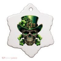 Sugar Skull St Patrick Day Of The Dead Lucky Shamrock Ceramic Ornament thumb 0