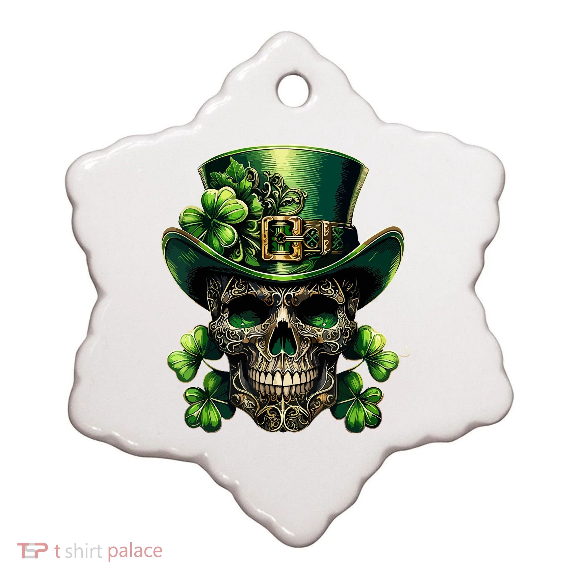 Sugar Skull St Patrick Day Of The Dead Lucky Shamrock Ceramic Ornament