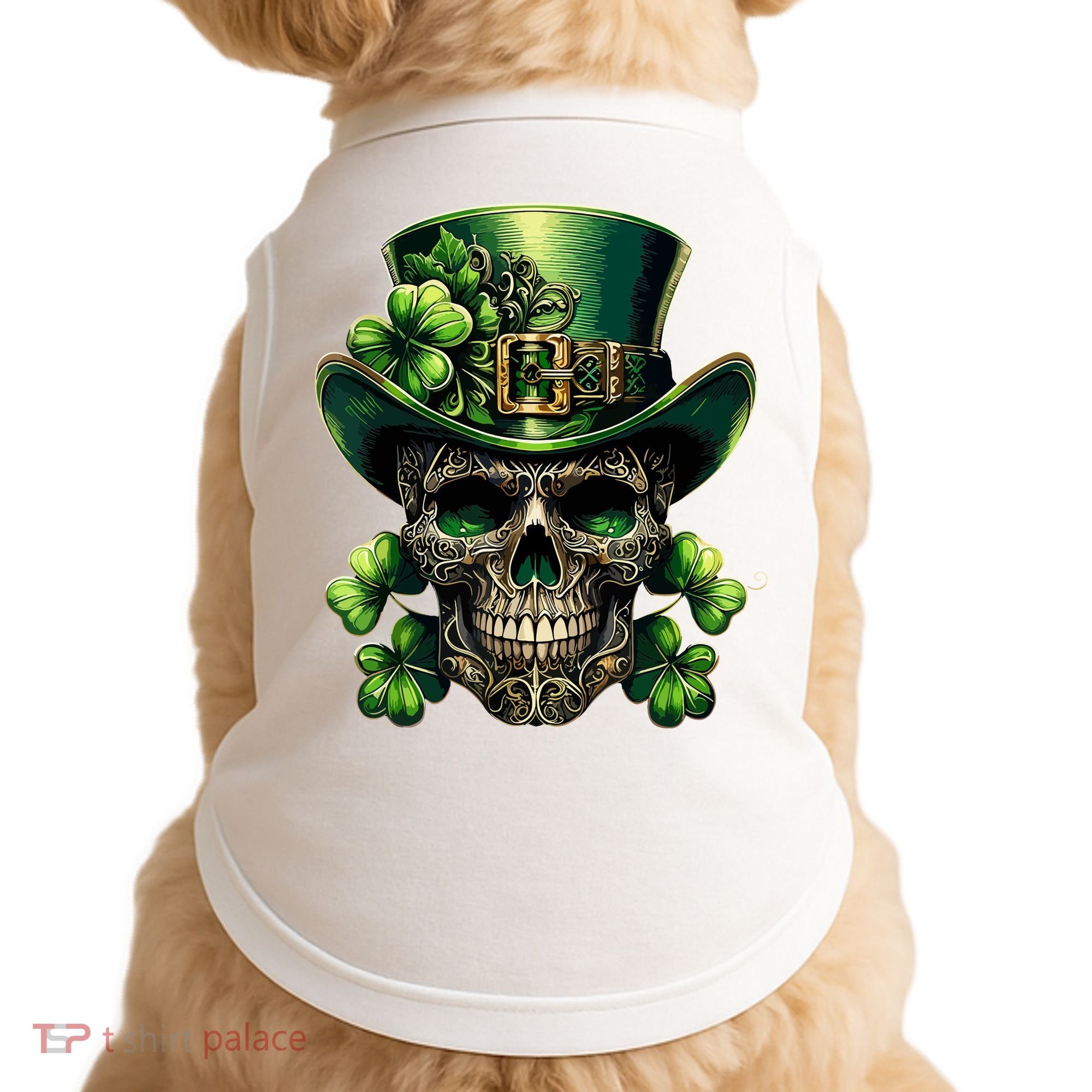Sugar Skull St Patrick Day Of The Dead Lucky Shamrock Doggie Tank