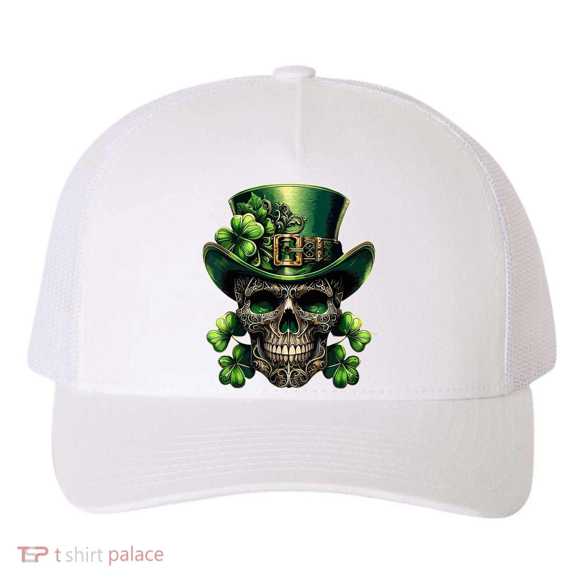 Sugar Skull St Patrick Day Of The Dead Lucky Shamrock Yupoong Adult 5-Panel Trucker Hat