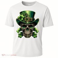 Sugar Skull St Patrick Day Of The Dead Lucky Shamrock Cooling Performance Crew T-Shirt thumb 0
