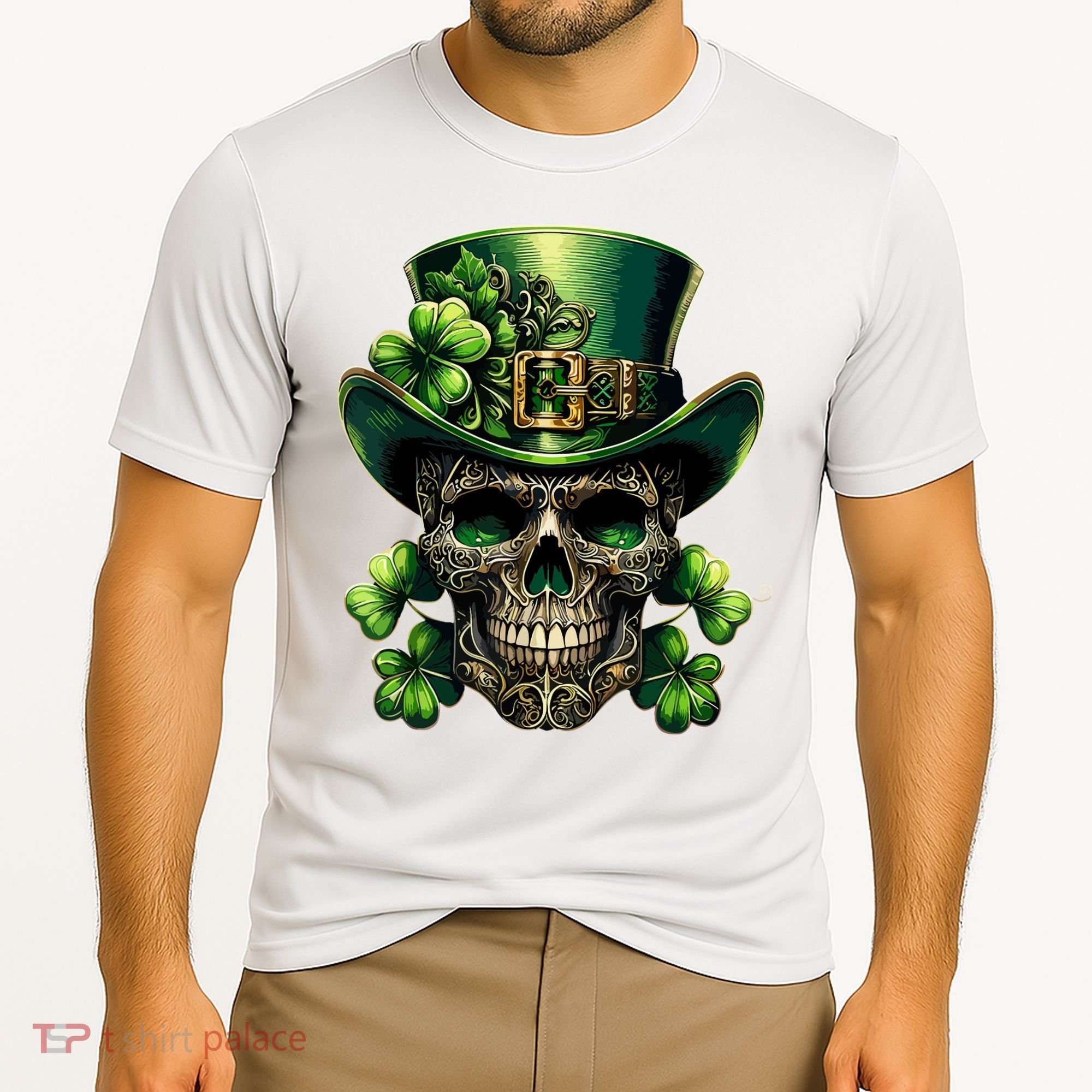 Sugar Skull St Patrick Day Of The Dead Lucky Shamrock Cooling Performance Crew T-Shirt