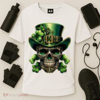 Sugar Skull St Patrick Day Of The Dead Lucky Shamrock Cooling Performance Crew T-Shirt thumb 3
