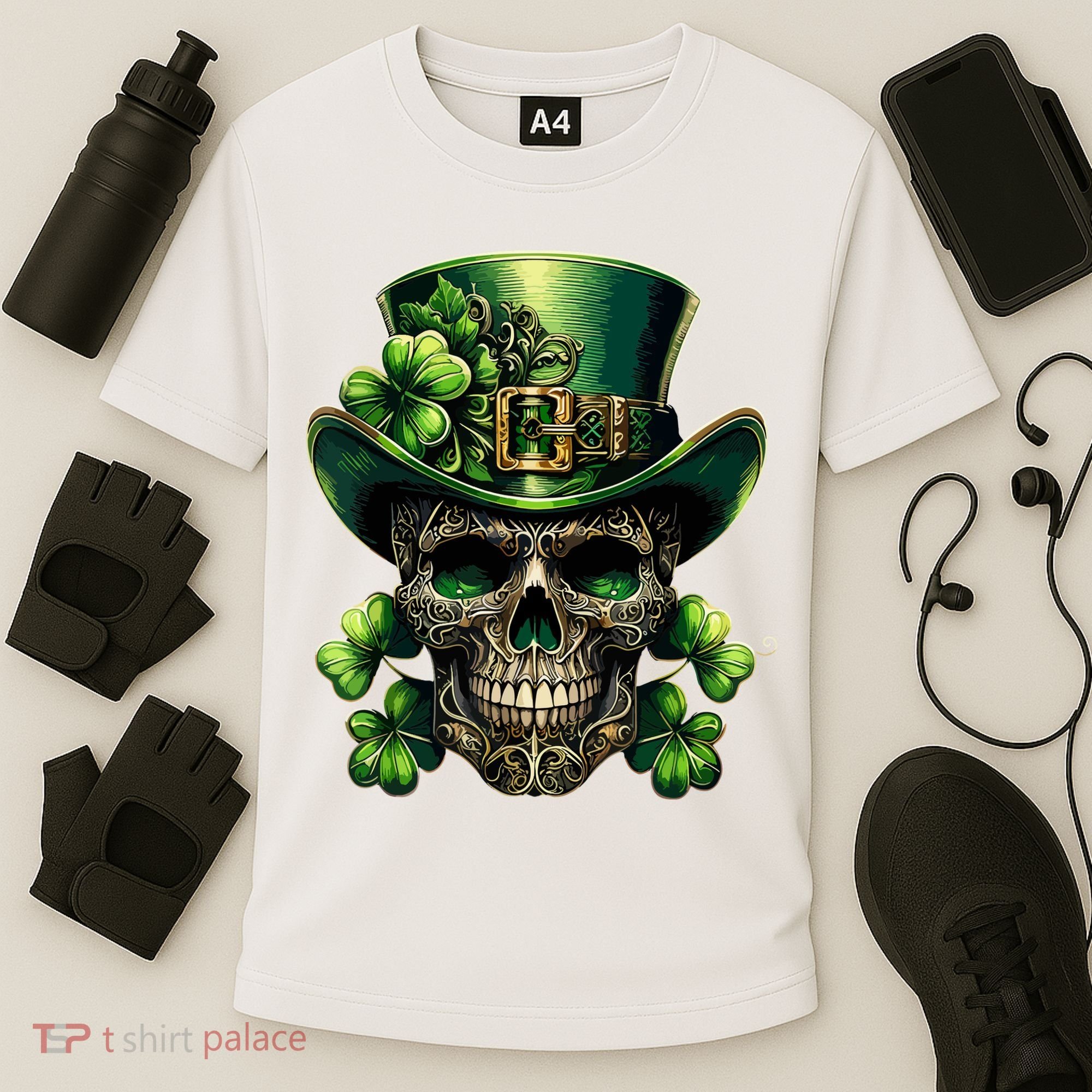 Sugar Skull St Patrick Day Of The Dead Lucky Shamrock Cooling Performance Crew T-Shirt