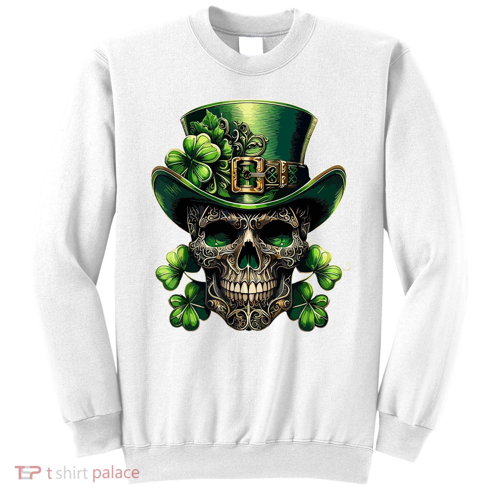 Sugar Skull St Patrick Day Of The Dead Lucky Shamrock Sweatshirt
